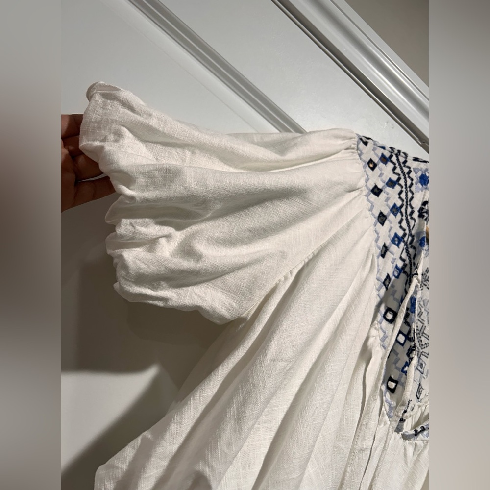 Free People Ivory Blouse with Navy Embroidery - Picture 7 of 11